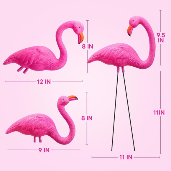 3 Pack Large Pink Flamingo Yard Decorations, Medium Plastic Lawn Flamingo Orname - Picture 2 of 6